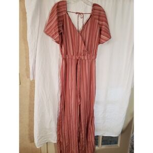 Women's Indulge In Style Mauve Striped Jumpsuit Size M